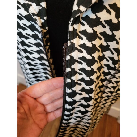 NWT Black/White Houndstooth Knit Zip Up Jacket L Retro Preppy Twee Mod Style - Picture 4 of 6
